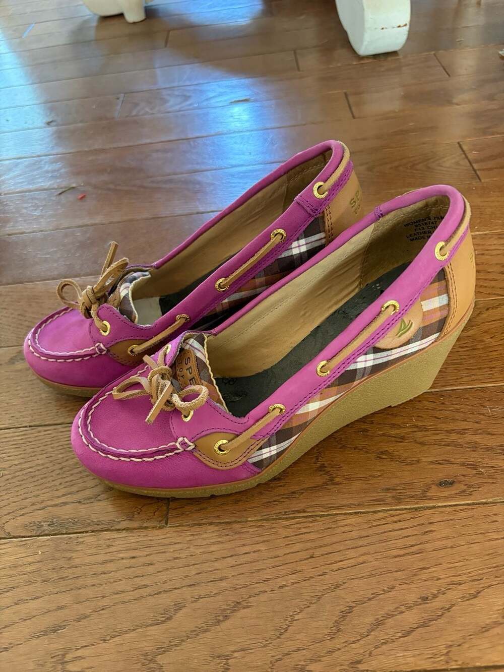 Sperry Top-Sider Women's Plaid and Pink Leather Wedge Shoes